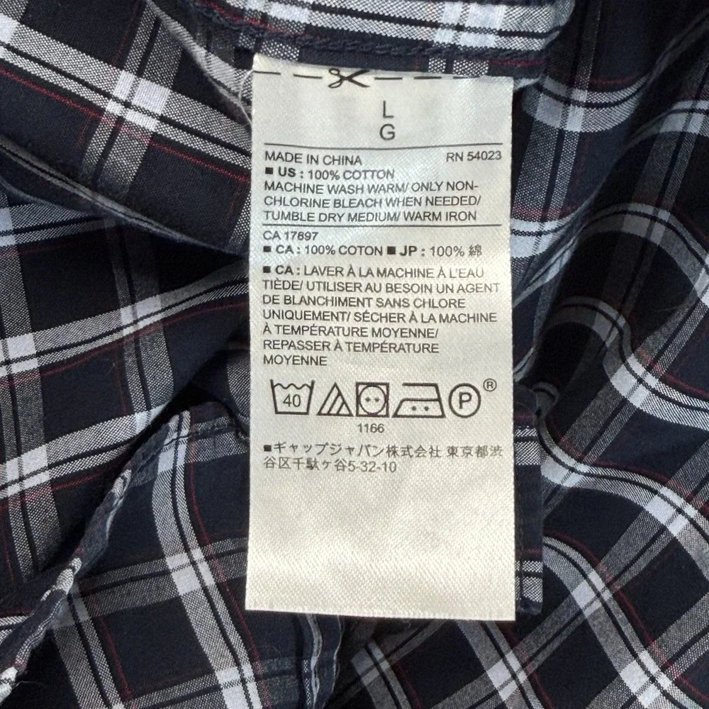 Banana Republic Mens Large Standard Fit Plaid Button Up Shirt Navy Short Sleeve